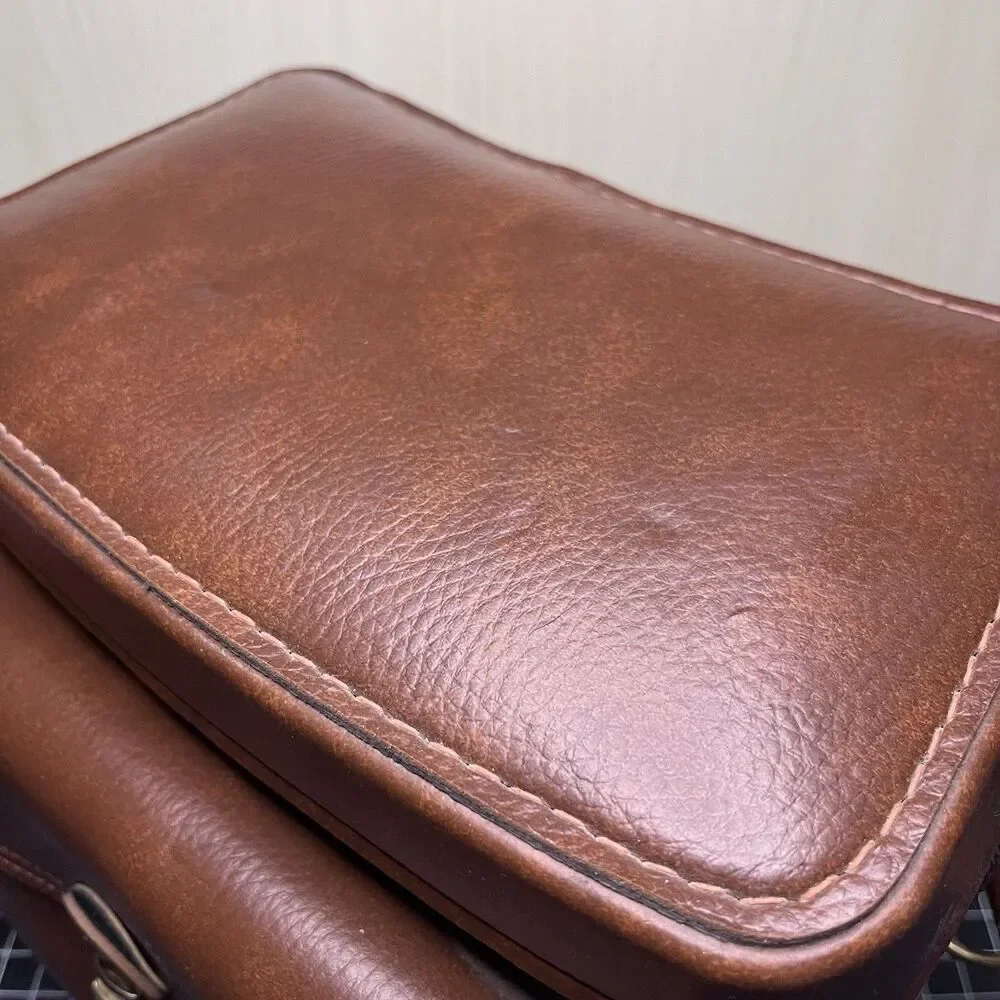 Vintage Hard Brown Leather Camera Case Shoulder Bag Made In USA #703